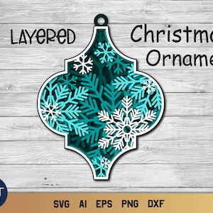Christmas Ornaments SVG, 3D Layered SVG Snowflake, Arabesque Tile Ornament SVG.