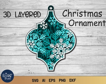 Adornos navideños SVG, 3D Layered SVG Snowflake, Arabesque Tile Ornament SVG.