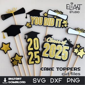 SVG de graduación 2025, SVG de clase 2025, SVG de adorno para tarta de graduación, decoración de graduación, cartel de graduación.