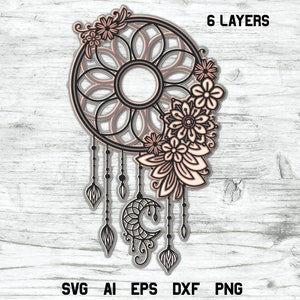 Dream Catcher SVG 3d Layered, Boho Dreamer SVG, Cut File con 6 strati, Design Ultra Intricato, Uso personale e commerciale
