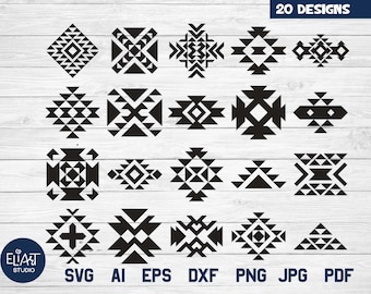 Patrón tribal SVG, patrón azteca SVG, SVG del suroeste, símbolo del suroeste, arte del suroeste, 20 elementos geométricos nativos.