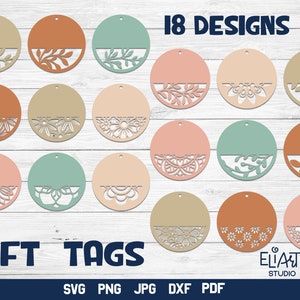 Geschenkanhänger SVG Bundle, Blumenanhänger SVG Designs, Tags mit Blumen und Blättern.