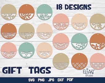 Gift Tag SVG Bundle, Floral Tag SVG Designs, Tags with Flowers and Leaves.
