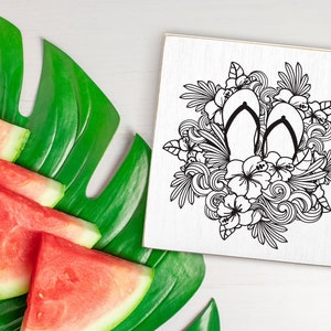 Summer Flip flops SVG with Hibiscus Flower and Ocean Waves Design for T-shirts, Pillows, Mugs, Tote bags and Wall art. Compatible with Cricut and Silhouette Cutting Machines