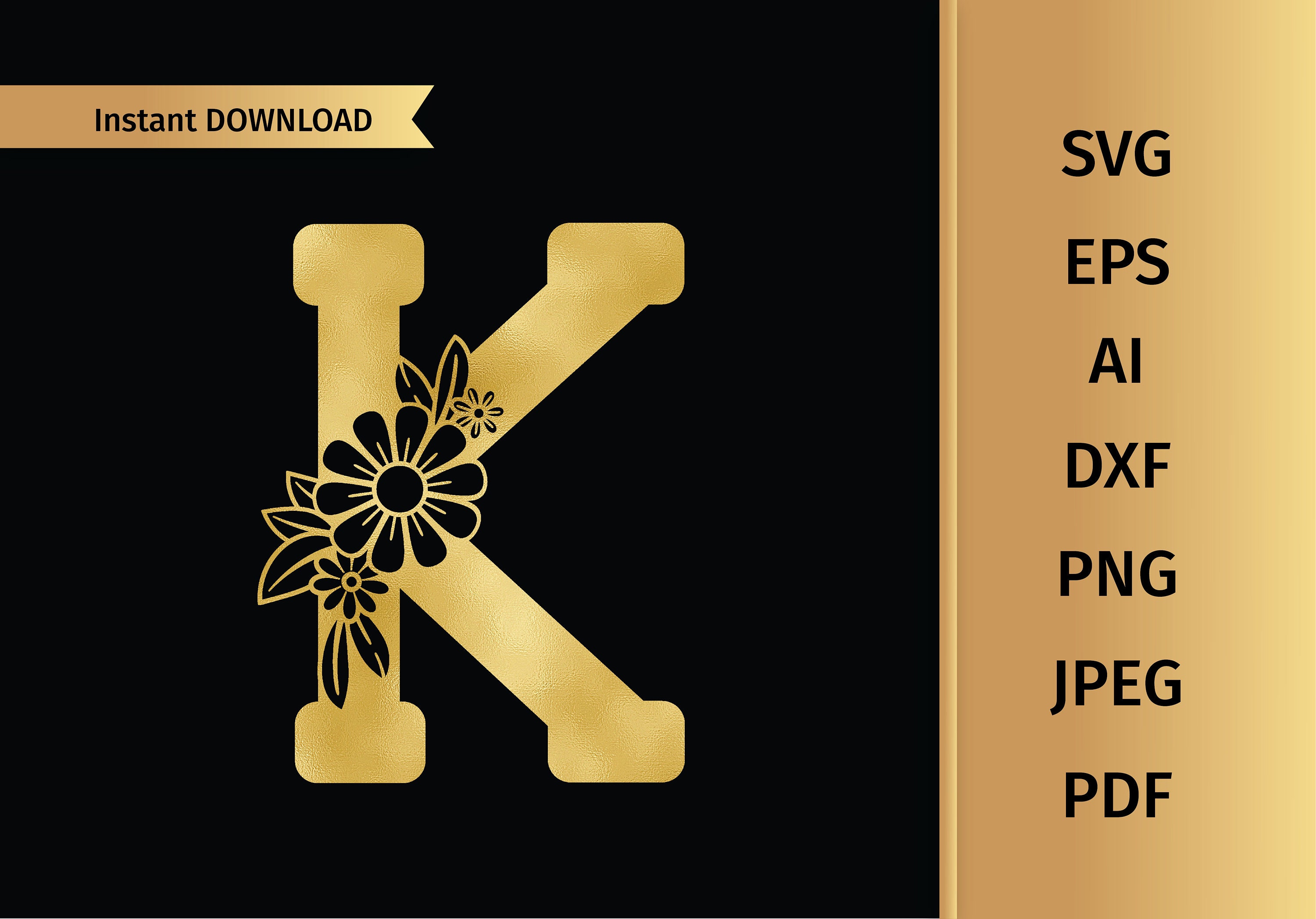 Floral Letter K Svg Flower Alphabet Svg Initial Svg Digital Etsy