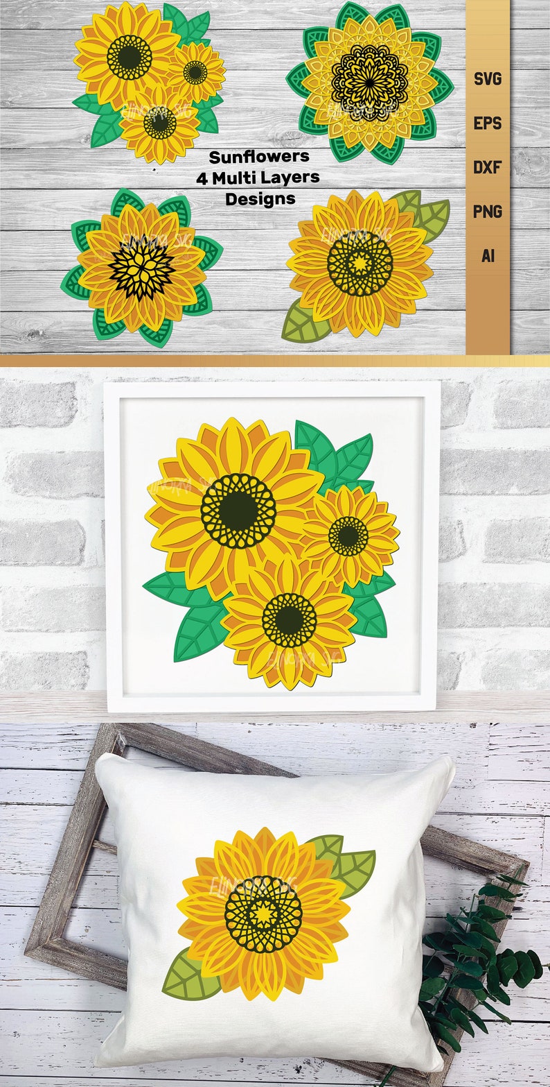 Sunflower Mandala svg 3D Layered Sunflower BUNDLE SVG Floral svg Fall svg Cut File Personal and Commercial Use Multi Layer SVG