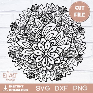 Blumen-Mandala SVG, Zentangle Blumen, Sommer-Mandala SVG.