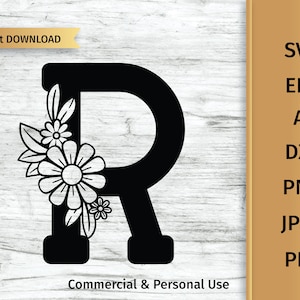 Carta Floral R svg, Carta De Monograma svg, Inicial svg, Uso Comercial y Personal.
