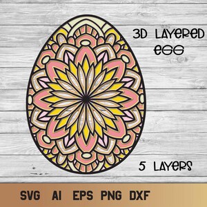 Huevo de Pascua SVG, Mandala de Pascua SVG en capas, SVG de Pascua.