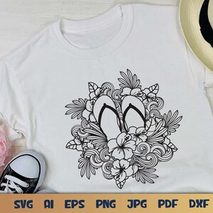Summer Flip flops SVG with Hibiscus Flower and Ocean Waves Design for T-shirts, Pillows, Mugs, Tote bags and Wall art. Compatible with Cricut and Silhouette Cutting Machines