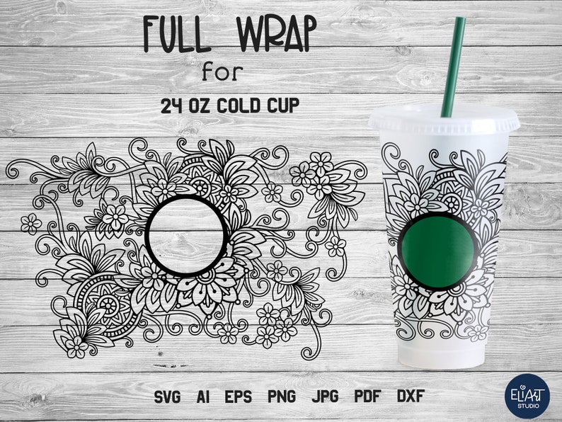 Cup Wrap Svg Full Wrap Svg Floral Cold 24 Oz Cup Wrap Etsy
