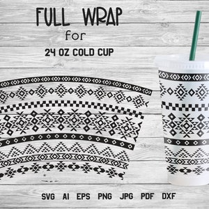 Aztec Pattern SVG, Cold Cup Wrap SVG, Tribal 24Oz Cup Wrap.
