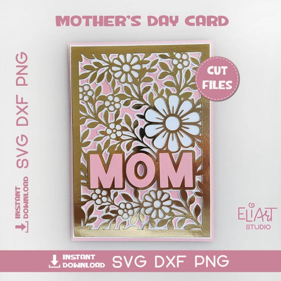 Mothers Day Card SVG, Card Template with Flowers and Mom word, DIY Mothers Day Card, Mothers Day SVG, Cricut Mom Cards.