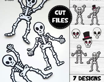 Colección SVG de esqueletos y calaveras, SVG de esqueleto de Halloween, decoraciones de guirnaldas de Halloween en capas.