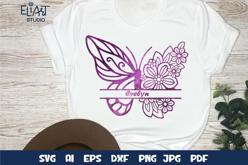 Floral Butterfly SVG, Butterfly SVG Split Design With Flowers, Split ...