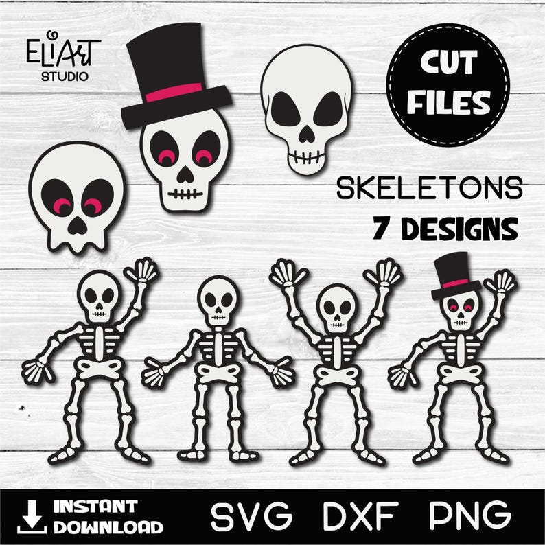 Skeletons and Skulls SVG Collection, Halloween Skeleton SVG, Layered