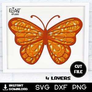 Papillon SVG, fichier de coupe papillon en couches 3D, SVG d'été avec usage commercial.