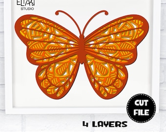Butterfly SVG, 3d Layered Butterfly Cut File, Summer SVG with Commercial Use.