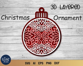 Christmas SVG Ornament, 3D SVG Layered Mandala, Christmas SVG.