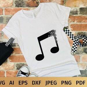 Music Notes SVG Designs with Flowers. These Floral Musical Notes are Compatible with Cricut and Silhouette Cutting Machines