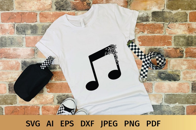Music Notes SVG Designs with Flowers. These Floral Musical Notes are Compatible with Cricut and Silhouette Cutting Machines