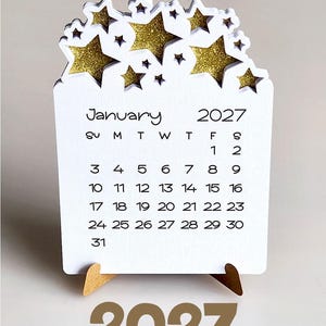 2027 Calendar SVG, Desktop Calendar SVG, Mini Desk Calendar SVG, Calendar with Stars, Print Then Cut Calendar, 2027 Calendar Template.