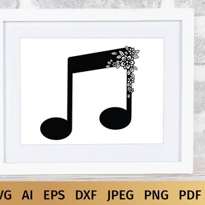 Music Notes SVG Designs with Flowers. These Floral Musical Notes are Compatible with Cricut and Silhouette Cutting Machines