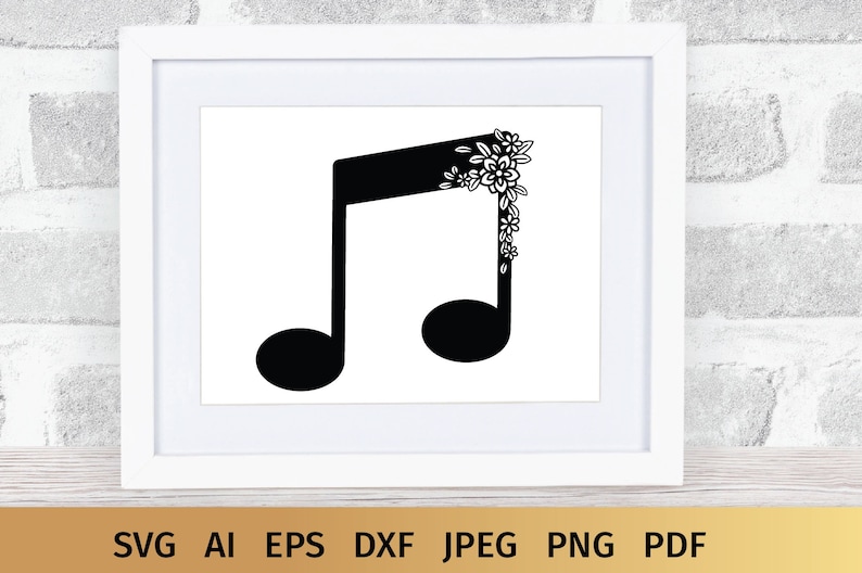 Music Notes SVG Designs with Flowers. These Floral Musical Notes are Compatible with Cricut and Silhouette Cutting Machines