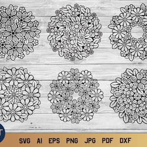 Lot de mandalas SVG, SVG de mandalas de fleurs, SVG de couronne de fleurs.
