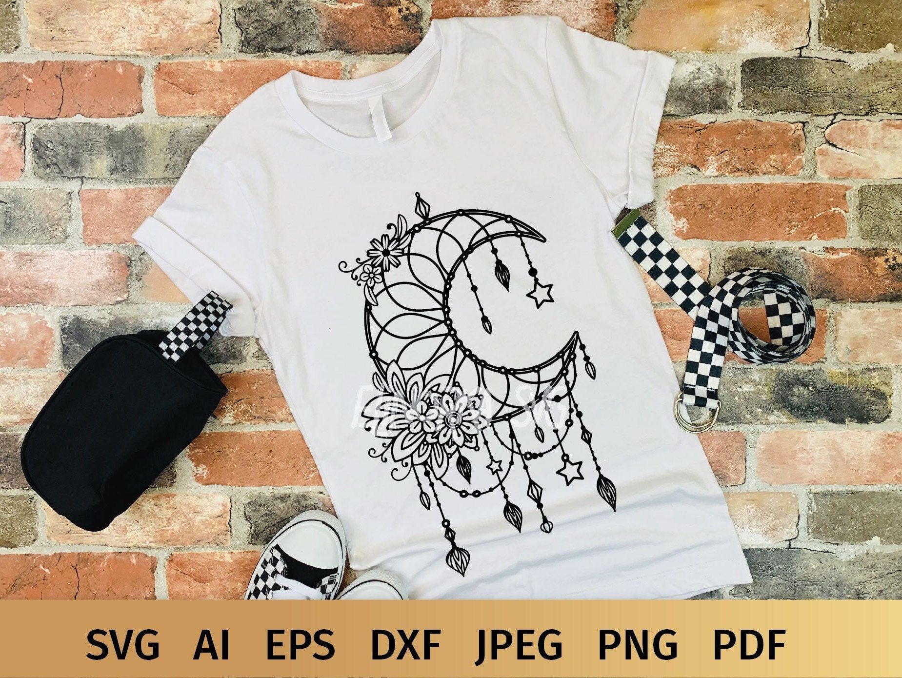 Tribal Dream Catcher SVG, Floral Moon Dreamcatcher SVG, Boho