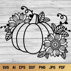Floral Pumpkin SVG Design, Fall Home Decor, Sunflower Pumpkin PNG.
