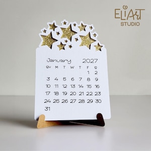 2027 Calendar SVG, Desktop Calendar SVG, Mini Desk Calendar SVG, Calendar with Stars, Print Then Cut Calendar, 2027 Calendar Template.