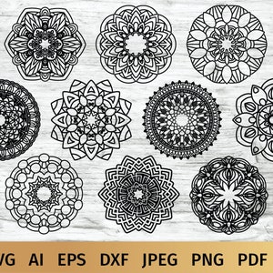 Mandala Bundle SVG, 10 Zentangle Mandalas Collection SVG, Mandala Clipart File Commercial Use.