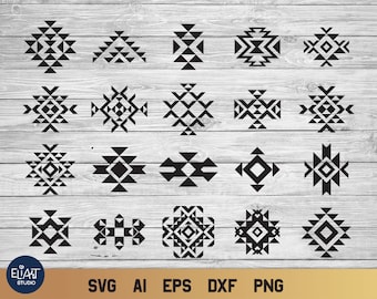 May include: Set of 20 black and white geometric patterns in a tribal style. The patterns are made up of triangles, squares, and diamonds.