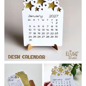 2027 Calendar SVG, Desktop Calendar SVG, Mini Desk Calendar SVG, Calendar with Stars, Print Then Cut Calendar, 2027 Calendar Template.