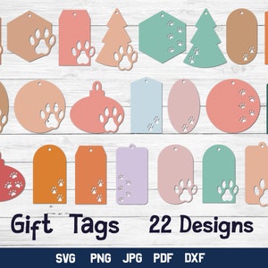 Gift Tag SVG Bundel, Paw Print Tag SVG Design, Tags met Paw Prints.