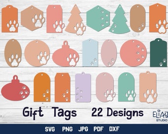 Gift Tag SVG Bundle, Paw Print Tag SVG Design, Tags with Paw Prints.