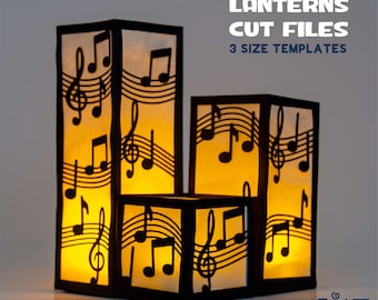 Music Lantern SVG, 3d Paper Lantern SVG with Musical Notes, Led Candle Holder.