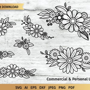 Bouquet floral SVG, Swag Floral SVG, Flower Doodles Usage commercial.