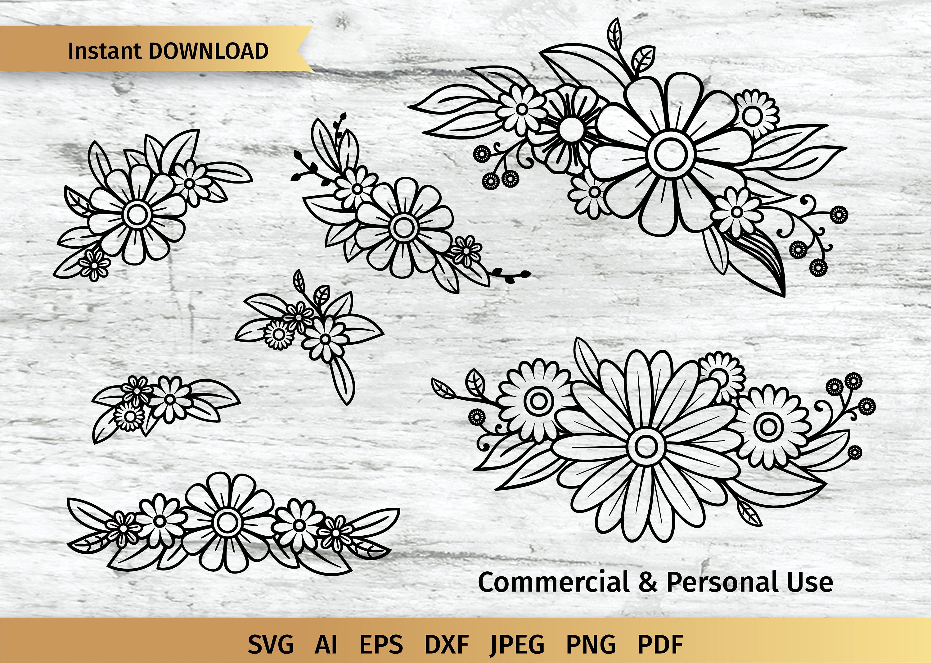 Download Floral Bouquet Svg Floral Swag Svg Flower Doodles Commercial Etsy