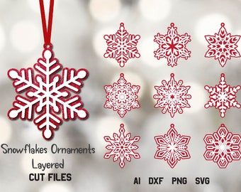 Christmas Ornaments SVG Bundle, 3D SVG Layered Snowflake, Layered SVG Ornaments.