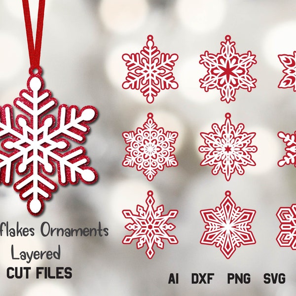 Christmas Ornaments SVG Bundle, 3D SVG Layered Snowflake, Layered SVG Ornaments.