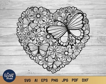 Corazón SVG, Mariposa SVG, Día de San Valentín SVG.
