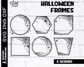 Marco de monograma SVG de Halloween, marco de telaraña SVG, marco geométrico SVG.