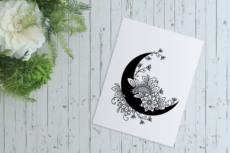 Download Moon svg Floral Moon svg Crescent Moon svg | Etsy