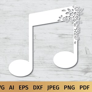 Music Notes SVG Designs with Flowers. These Floral Musical Notes are Compatible with Cricut and Silhouette Cutting Machines