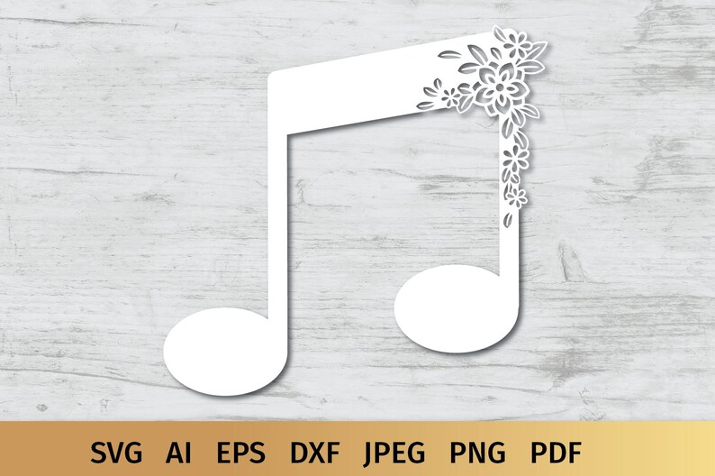 Music Notes SVG Designs with Flowers. These Floral Musical Notes are Compatible with Cricut and Silhouette Cutting Machines