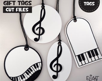 Etiquetas de regalo SVG, archivos de corte de etiquetas de regalo de música, etiquetas de regalo SVG de notas musicales.