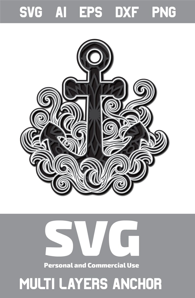 Download 3d Layered Anchor SVG Multi Layer SVG Nautical svg | Etsy