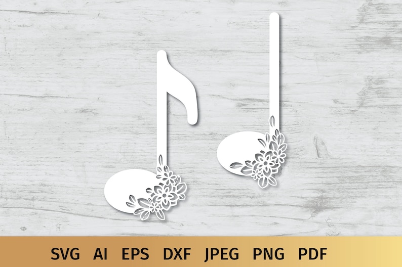 Music Notes SVG Designs with Flowers. These Floral Musical Notes are Compatible with Cricut and Silhouette Cutting Machines